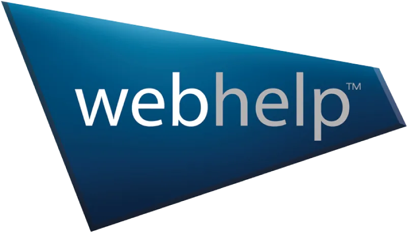 Africa photo — Logo bleu stylisé en forme de triangle pointant vers la droite avec le texte blanc 'webhelp' et la mention TM en petit à droite, évoqua